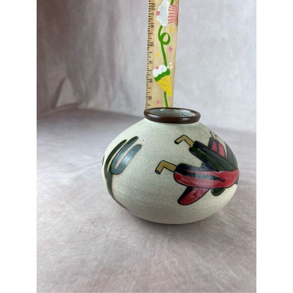 Tonala Pottery Vase Peppers Cactus Hand Painted Signed Mexico Boho Western - Picture 9 of 10